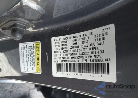 2013 Honda Accord Ex from USA, damaged, VIN 1HGCR2F76DA062409